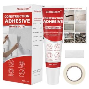 Globalcom Heavy Duty Construction Adhesive, Tile and Stone Marble Granite Wood Floor Adhesive, Gap Filling and Waterproof - 5.3 oz White