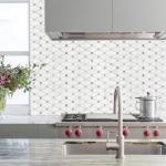 STICKGOO 10 Sheets Peel and Stick Dolomite Mosaic Tile, White Marble Look PVC Mixed Metal Gold Kitchen Backsplash for Fireplace, RV