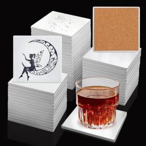 50 Pieces 3.54 Inch Square Sublimation Ceramic Coasters, Glazed Ceramic Tiles Coasters with Cork Backing Pads for DIY Crafts, Sublimation, White. by GNIEMCKIN