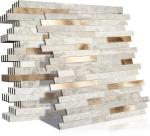 KASARO Peel and Stick Marble Tiles, Self-Adhesive Aluminum Wall Tile Stick on Bathroom, Fireplace, RV, Marble Beige with Vintage Golden Embellished Stripes, 10-Sheet