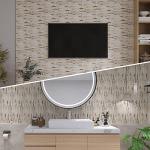 KASARO Peel and Stick Marble Tiles, Self-Adhesive Aluminum Wall Tile Stick on Bathroom, Fireplace, RV, Marble Beige with Vintage Golden Embellished Stripes, 10-Sheet