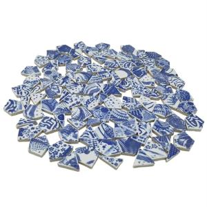 1.1lb Irregular Ceramic Porcelain Tiles for Crafts, Broken Blue and White China Plate Mosaic Tiles (Medium 2)