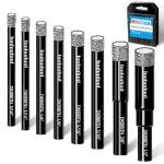 8 Pack Diamond Drill Bits Set for Granite Ceramic Marble Tile Stone Glass Hard Materials, Integrated Coolant for Fast Dry Drilling, Size 3/16 1/4 5/16 3/8 1/2 inch Masonry Core Drill Bits, Round Shank