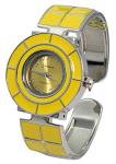 Blekon Collections Women's 31mm Case Colored Square Tile Design Cuff Bangle Watch (Yellow)