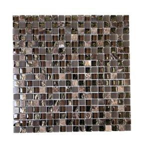 Tenedos Dark Emperador Marble & Brown Frosted Glass Square Mosaic Tile – Elegant Wall décor for Kitchen backsplashes and Bathroom Walls, Box of 10 Sheets