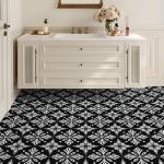 Dureidos Peel and Stick Floor Tiles: Black and White Waterproof Vinyl Flooring, 12"x12" Self-Adhesive Easy to Install Tile Sticker, 10PCS Covering 10 sq ft for Bathroom, Kitchen, Bedroom