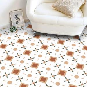 Peel and Stick Floor Tiles Vinyl Floor Tiles, Self-Adhesive Removable, Waterproof, DIY Flooring, for Kitchen Bathroom Living Room (20, Orange, 7.9x7.9)