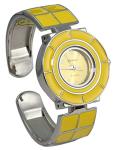 Blekon Collections Women's 31mm Case Colored Square Tile Design Cuff Bangle Watch (Yellow)