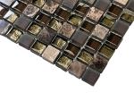 Tenedos Dark Emperador Marble & Brown Frosted Glass Square Mosaic Tile – Elegant Wall décor for Kitchen backsplashes and Bathroom Walls, Box of 10 Sheets