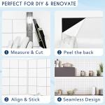 SUNWINGS 20-Sheet Peel and Stick Backsplash Tile for Kitchen, 9" x 9" Stone Plastic Composite Self Adhesive Square Marble Looks Mosaic Wall Tiles for Bathroom, White