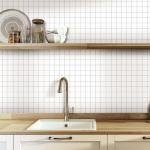 SUNWINGS 20-Sheet Peel and Stick Backsplash Tile for Kitchen, 9" x 9" Stone Plastic Composite Self Adhesive Square Marble Looks Mosaic Wall Tiles for Bathroom, White