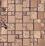 Hominter Rose Gold Metallic Mosaic Textured Glass Tile Shiny Metal Luxury Backsplash for Kitchen & Bathroom, Accent Wall Tiles (6 Square Feet)