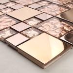 Hominter Rose Gold Metallic Mosaic Textured Glass Tile Shiny Metal Luxury Backsplash for Kitchen & Bathroom, Accent Wall Tiles (6 Square Feet)