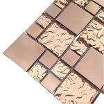 Hominter Rose Gold Metallic Mosaic Textured Glass Tile Shiny Metal Luxury Backsplash for Kitchen & Bathroom, Accent Wall Tiles (6 Square Feet)