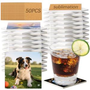 50 Pack Square Sublimation Blank Ceramic Coasters with Cork Backing, 4X4inch Unglazed Blank Ceramic Tiles Crafts Coasters Pads for Sublimation Transfer Heat Press Printing DIY Crafts