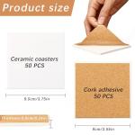 50 Pack Square Sublimation Blank Ceramic Coasters with Cork Backing, 4X4inch Unglazed Blank Ceramic Tiles Crafts Coasters Pads for Sublimation Transfer Heat Press Printing DIY Crafts