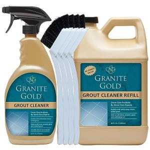 Granite Gold Grout Cleaner Spray with Brush for Stone, Ceramic, Glass & Colored Grout, 64 Fluid Ounces + 24 Fluid Ounces + 4 brushes