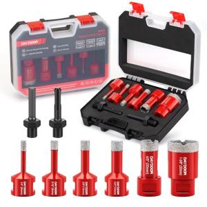 DAYDOOR Diamond Hole Saw Kit, 8-Piece Tile Hole Saw Kit 6/8/10/13/20/35mm, Vacuum Brazed Core Drill Bits for Porcelain Tile, Granite, Marble, Stone