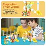 PicassoTiles 100pc Magnetic Marble Run Travel Size Tile Blocks Construction Kids Toy Set On The Go Mini Magnet Tiles Marbles Playset for Race Track Building Block STEM Learning Kit Boy Girl 3+ PTMG100