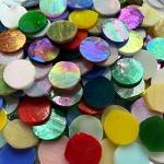 KALUCION 4/5" Magic Iridescent Round Circle Glass Mosaic Tiles for Crafts 125 Pieces, Stained Glass Supplies Mosaic Kit for Adults
