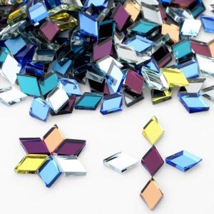 Vicenpal 300 Pcs Colorful Mosaic Tiles for Crafts Diamond Shape Mirror Pieces Mini Mosaic Tiles for DIY Art Wall Door Home Decorations
