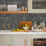 Vamos Tile 100 Pieces Peel and Stick Backsplash Tiles, 3" x 6" PVC Subway Tile, Black Slate Stick on Backsplash Tiles for Kitchen/Bathroom/Fireplace/Laundry/Camper