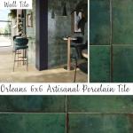 Orleans Glazed 6x6 Green Artisanal Porcelain Tile – Square Wall & Floor Tile for Kitchen Backsplash, Bathroom, Pool, Accent Wall & Fireplace (1 Piece)