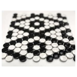 Tenedos Penny Round Mix Matte White with Gray or Black Selection Porcelain Mosaic Tile for Floor and Wall Bathroom and Kitchen Backsplash (Box of 20 Sheets) (Black and White)