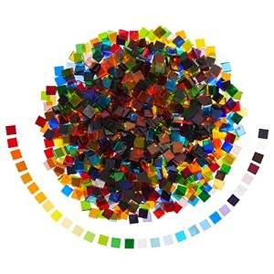 Juvale Square Mosaic Tiles - 1000 Pieces, 0.4 x 0.4 x 0.1 in, 40 Assorted Clear Colors - See-Through Glass Mosaic Tiles for Stained Glass & Crafts - Translucent Bulk Tiles for Indoor & Outdoor Use