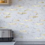 Art3d 10-Sheet Peel and Stick Backsplash Tile for Kitchen Bathroom Fireplace Laundry Room in White Slate with Gold Studded