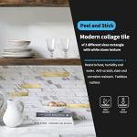 Art3d 10-Sheet Peel and Stick Backsplash Tile for Kitchen Bathroom Fireplace Laundry Room in White Slate with Gold Studded