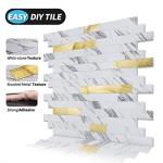 Art3d 10-Sheet Peel and Stick Backsplash Tile for Kitchen Bathroom Fireplace Laundry Room in White Slate with Gold Studded