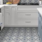 INNO STICKERS 16-Sheet Peel and Stick Floor and Wall Tile, 9" x 9" Blue Stone Composite Self Adhesive Vinyl Flooring, Patterned Flower Groutble Backsplash Tile for Kitchen Bathroom Shower