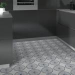 INNO STICKERS 16-Sheet Peel and Stick Floor and Wall Tile, 9" x 9" Blue Stone Composite Self Adhesive Vinyl Flooring, Patterned Flower Groutble Backsplash Tile for Kitchen Bathroom Shower