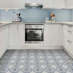 INNO STICKERS 16-Sheet Peel and Stick Floor and Wall Tile, 9" x 9" Blue Stone Composite Self Adhesive Vinyl Flooring, Patterned Flower Groutble Backsplash Tile for Kitchen Bathroom Shower