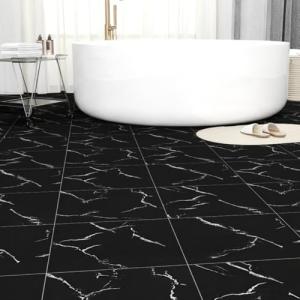 10-Pack Peel and Stick Floor Tiles Vinyl Floor 12 x 12 inch Self Adhesive Waterproof Flooring Planks DIY for Bathroom, Kitchen, Living Room, RV, Cover 10 Sq. Ft, Black Vein Marble
