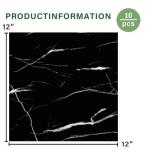 10-Pack Peel and Stick Floor Tiles Vinyl Floor 12 x 12 inch Self Adhesive Waterproof Flooring Planks DIY for Bathroom, Kitchen, Living Room, RV, Cover 10 Sq. Ft, Black Vein Marble