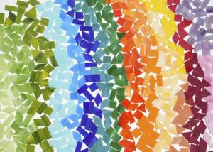 Lanyani Medium Size Glass Mosaic Tiles Pieces 1.3 Pounds Bulk, 400pcs Mixed Vibrant Color Stained Glass Pieces Tile for DIY Crafts Mosaic Making, Pre-Cut Tiles in 4 Shapes