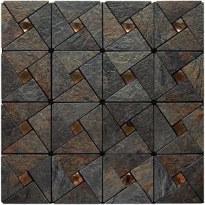 DICOFUN Peel and Stick Wall Backsplash, Stick on Tiles Backsplash for Kitchen and Bathroom (10, Rust Slate Mixed Glass)