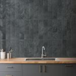 AULIGET 40-Piece Black Slate Peel and Stick Backsplash Wall Tiles, 3" x 12" PVC Faux Stone Stick on Tiles for Backsplash Kitchen, Bathroom, Laundry Room, Camper, Fireplace