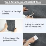 AULIGET 40-Piece Black Slate Peel and Stick Backsplash Wall Tiles, 3" x 12" PVC Faux Stone Stick on Tiles for Backsplash Kitchen, Bathroom, Laundry Room, Camper, Fireplace