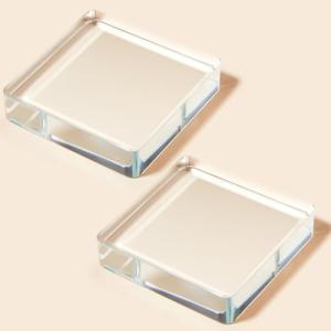 Seajan 2 Pcs Glass Paperweight Office Clear Glass Tiles Paperweight Decorative Block for Home Decor Crafts Projects Ornaments Book Daily Office Gifts(Square)