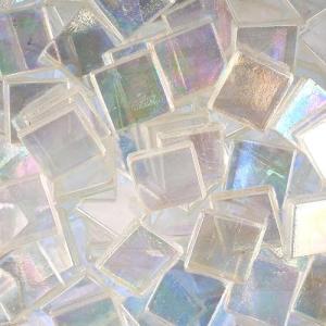 Samjobroad Transparent Glass Mosaic Tiles for Crafts – 0.66lb Iridescent Mosaic Pieces, Square Stained Glass Tiles (0.59 Inch) for Candle Holders, Trays, Coasters & Home Décor