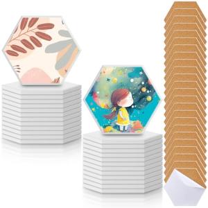 Zopeal 48 Pcs Ceramic Tile for Craft Coaster Includes Square and Round White Tile Unglazed Ceramic Coaster with Cork Backing Pad for DIY Gift (2.17 x 3.74 x 0.28 inches,Hexagon)