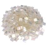 Samjobroad Transparent Glass Mosaic Tiles for Crafts – 0.66lb Iridescent Mosaic Pieces, Square Stained Glass Tiles (0.59 Inch) for Candle Holders, Trays, Coasters & Home Décor