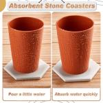 Zopeal 48 Pcs Ceramic Tile for Craft Coaster Includes Square and Round White Tile Unglazed Ceramic Coaster with Cork Backing Pad for DIY Gift (2.17 x 3.74 x 0.28 inches,Hexagon)