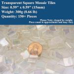 Samjobroad Transparent Glass Mosaic Tiles for Crafts – 0.66lb Iridescent Mosaic Pieces, Square Stained Glass Tiles (0.59 Inch) for Candle Holders, Trays, Coasters & Home Décor