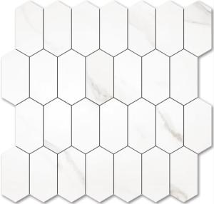 Vamos Tile Long Hexagon Peel and Stick Backsplash Tile - 10 Sheets Stick on Backsplash for Kitchen and Bathroom 12.4 x 12 Inch White Marble Look PVC Self Adhesive Mosaic Wall Tiles