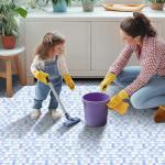 HOMETITUTE 10PCS 12x12 Inch Frost Blue White Gradient Mosaic Glass Floor Tiles Peel and Stick Removable Self Adhesive DIY Vinyl Flooring Stickers for Kitchen Bathroom Living Room Entryway Home Decor