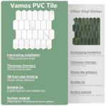 Vamos Tile Long Hexagon Peel and Stick Backsplash Tile - 10 Sheets Stick on Backsplash for Kitchen and Bathroom 12.4 x 12 Inch White Marble Look PVC Self Adhesive Mosaic Wall Tiles